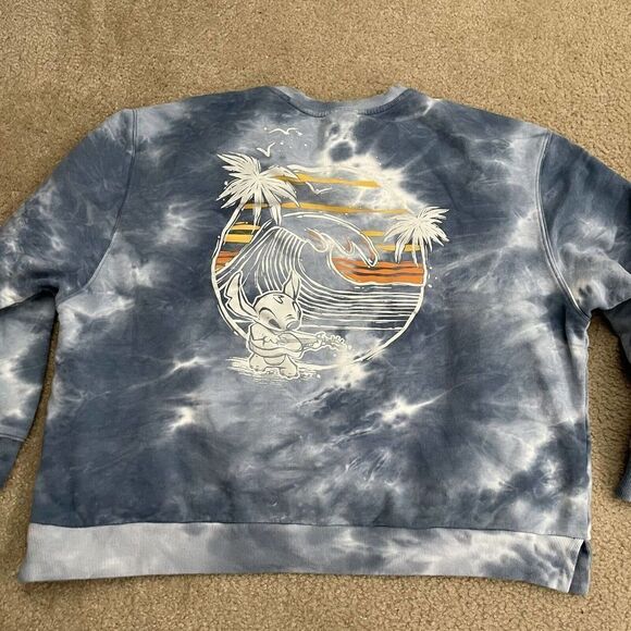 Disney Parks Stitch Hoodie Size XXL Adult Tie Dye Blue Crewneck Sweatshirt - Picture 4 of 10